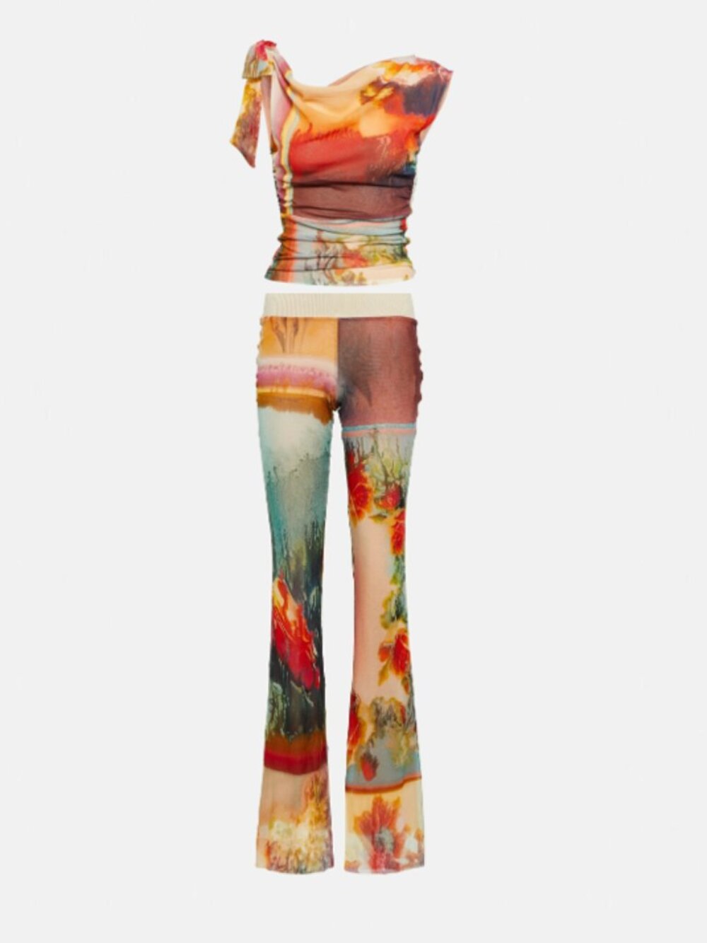JEAN PAUL GAULITER FLORAL TULLE FLARED PANT & OFF SHOULDER TOP SIZE MEDIUM SET